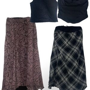 Women's bundle Black & Mauve Printed A-Line Skirts - Set of 2